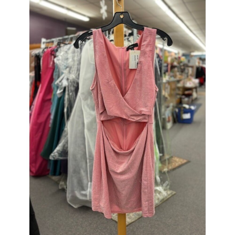 Lulus XL Pink Sparkle Sleeveless Party Dress With Draped Waist & Open Back Desig